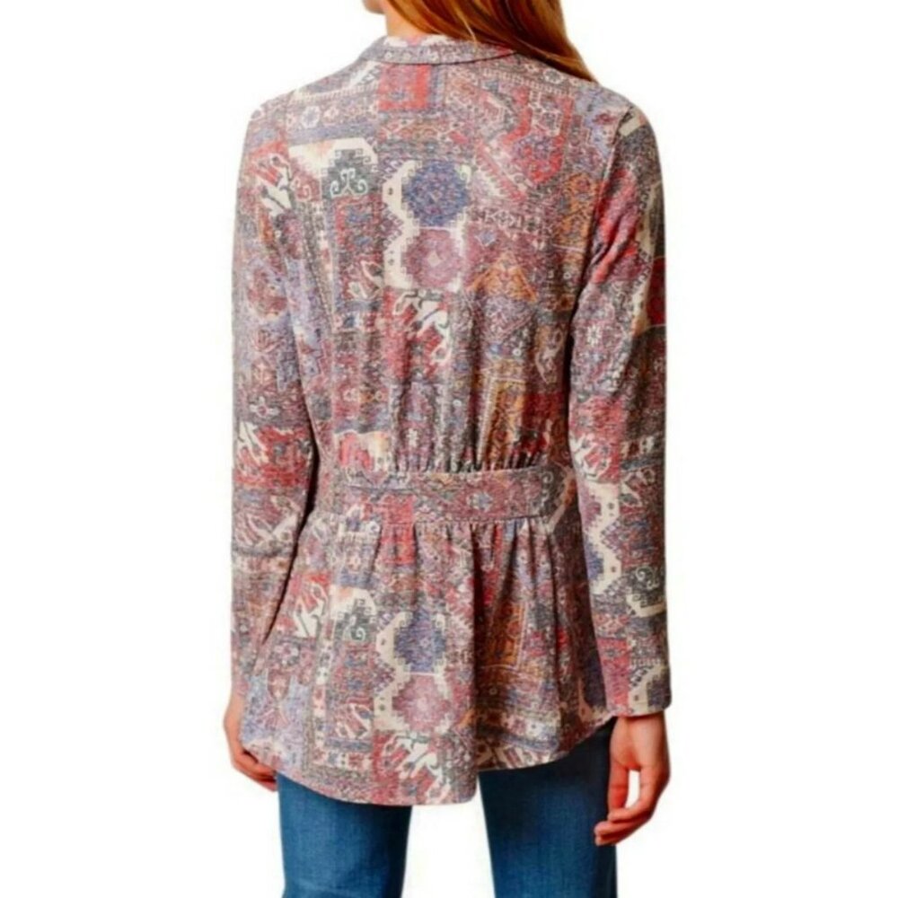 Anthropologie Open Front Multicolored Knit Cardigan | Boho Cottagecore Artsy L - Picture 8 of 16